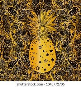 Pineapple, a tropical fruit. Vector illustration, isolated and stylized.