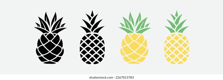 Pineapple Tropical Fruit Vector Illustration. Pineapple with leaf icon. Symbol of food, sweet, exotic and summer, vitamin, healthy. Modern vector icon design illustration