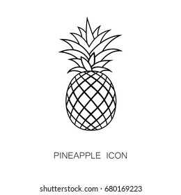 Pineapple Tropical Fruit. Vector Illustration. Simple Icon. Black Lines on White Background.  