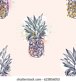 Pineapple tropical fruit. Vector object.