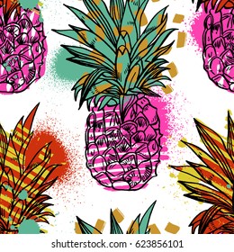 Pineapple tropical fruit. Vector object.