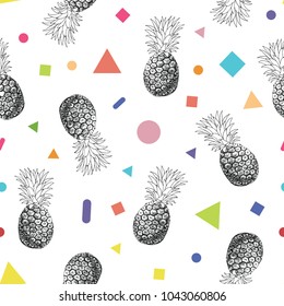 pineapple tropical fruit vector seamless pattern