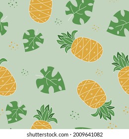 Pineapple and tropical leaves. Pattern. Vector isolated background.  Illustration. Vector.