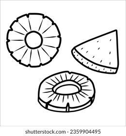 pineapple tropical organic fresh fruit summer vector black and white hand drawing graphic art