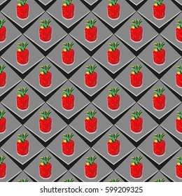 Pineapple tropical pattern seamless colorful background.  Art Texture Vector exotic fruits with leaves allover floral diagonal backdrop. Paradise regular print for wallpaper.