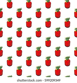 Pineapple tropical pattern seamless colorful background.  Art Texture Vector exotic fruits with leaves allover floral diagonal backdrop. Paradise regular print for wallpaper.