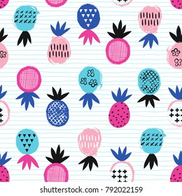 Pineapple tropical seamless pattern. Kid design. Vector illustration.