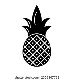 Pineapple Tropical Fruit black silhouette. Vector Illustration. Summer fruits, for healthy and natural life. Card, Banner