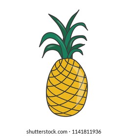 Pineapple tropical sweet fruit. Vector graphic icon. Yellow pineapple with green leaves, logo concept
