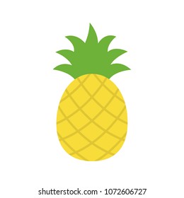 Pineapple tropical sweet summer fruit, vector graphic icon. Yellow pineapple with green leaves.