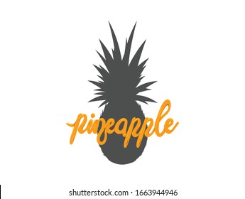 Pineapple tropical sweet summer fruit, vector graphic icon. Yellow pineapple with green leave