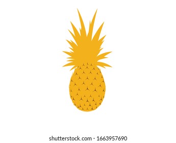 Pineapple tropical sweet summer fruit, vector graphic icon. Yellow pineapple with green leave