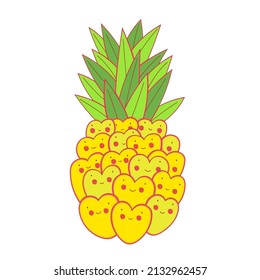 Pineapple is a tropical sweet summer fruit, vector graphic icon. Yellow pineapple with green leaves.