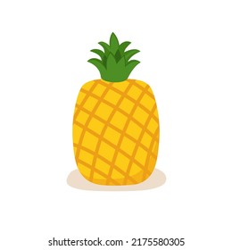 Pineapple tropical sweet summer fruit. flat vector illustration. Yellow pineapple with green leaves.