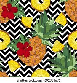 Pineapple tropical vector seamless pattern