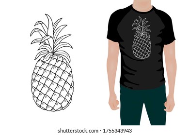  Pineapple T-shirt Print. Vector stock illustration eps 10. Hand drawing.