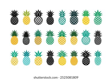 Ilustración de Arte vectorial de piña. conjunto de iconos de Arte vectorial de silueta de piña. diseños de iconos de fruta de piña Símbolo aislado, Ilustración vectorial. Símbolo de la comida, dulce, exótico y verano, vitamina, saludable