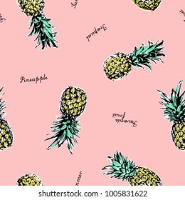 pineapple vector background. Cute summer pattern. Seamless textile illustration.