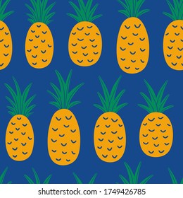 Pineapple vector background. Fruits print. Vegetable hand drawn seamless pattern for prints, textile, wrapping paper. Abstract summer background. Vegetarian healthy food illustration