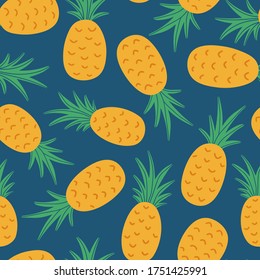 Pineapple vector background. Fruits print. Vegetable hand drawn seamless pattern for prints, textile, wrapping paper. Abstract summer background. Vegetarian healthy food illustration