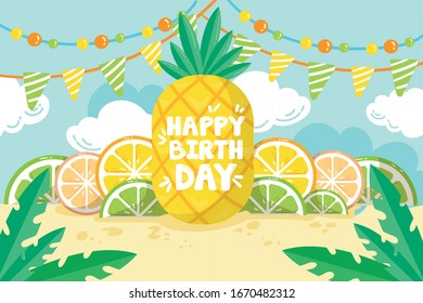 Pineapple Vector Background Happy Birthday Card Stock Vector (Royalty ...