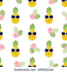 Pineapple vector background. Summer colorful tropical textile print.