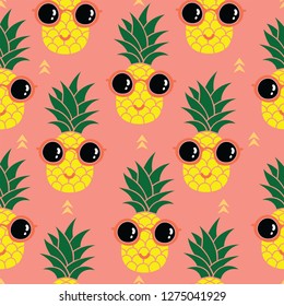 Pineapple vector background. Summer colorful tropical textile great for fabric, packaging, wallpaper, invitations. 