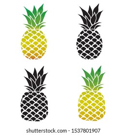 Pineapple vector black silhouette and sketch. Vector illustration.