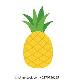 Pineapple vector cartoon illustration. Yellow pineapple with green leaves.