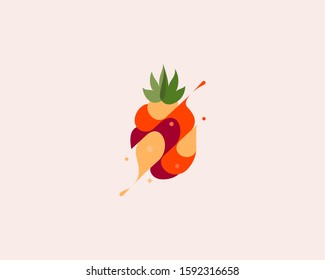 Pineapple vector colorful modern minimal style illustration. Creative icon logo splash concept explosion with drops. Fresh fruit vector logo emblem symbol logotype