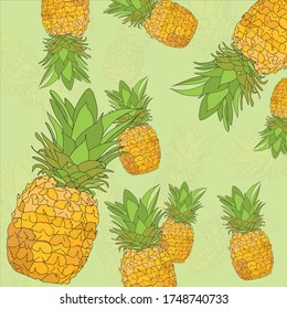 pineapple vector drawing, background, pattern