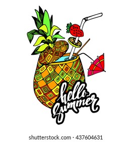 pineapple, vector, fruit, food, tropical, summer, design, illustration, background, sweet