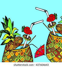 pineapple, vector, fruit, food, tropical, summer, design, illustration, background, sweet