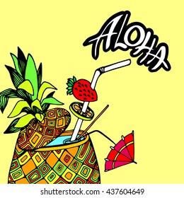 pineapple, vector, fruit, food, tropical, summer, design, illustration, background, sweet