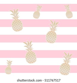 Pineapple vector gold and pink background. Vector Illustration. 