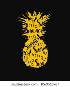 Pineapple vector. Hello Summer Lettering