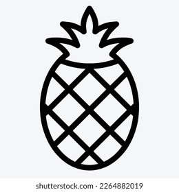 Pineapple vector icon. Black and white illustration. Outline linear style.