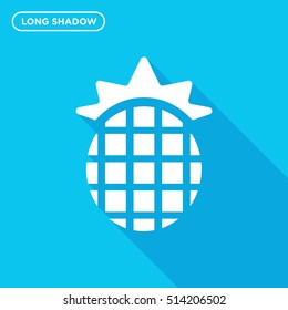 Pineapple vector icon blue background, berry with long shadow