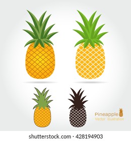 Pineapple vector icon cartoon style isolated on white background.Pineapple isolated black and color icons vector silhouette. fruit, food, vector flat style