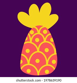 Pineapple vector icon. Colorful tropical exotic fruit with pattern. Isolated illustration on a purple background. Flat cartoon style