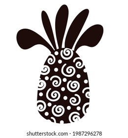 Pineapple vector icon. Exotic fruit with a pattern. Hand-drawn sketch, black silhouette. Tropical dessert isolated on white background. Monochrome illustration, stylish print with spirals.