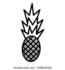 Pineapple vector icon. Isolated fruit on a white background. Black silhouette of a stylized pineapple.