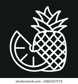 Pineapple vector icon outline on black background.