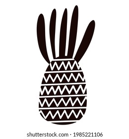 Pineapple vector icon. Tropical fruit monochrome. White and black. Isolated exotic dessert on white. Hand-drawn sketch. Pineapple silhouette with pattern.