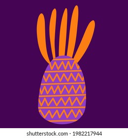 Pineapple vector illustration. Bright exotic fruit with a pattern. Tropical dessert. Isolated icon. Flat cartoon style. Purple pineapple with orange stripes.