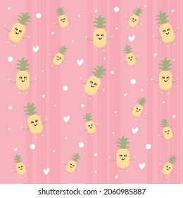 Ilustración vectorial de piña. Patrón colorido sin costura de pequeñas manzanas lindas. Papel pintado de frutas. Arte digital.