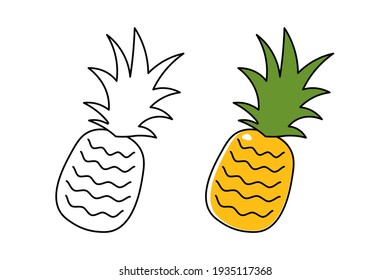 A pineapple vector illustration. Pineapple for coloring book. Natural fresh farm food for healthy nutrition isolated on white background.