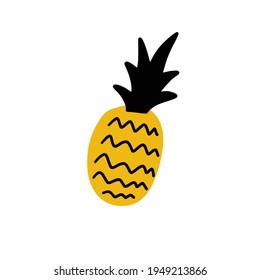 Pineapple vector illustration. Pineapple. Doodle of a beautiful bright pineapple, colored fruit, yellow and black . Tropical fruits in a Scandinavian style. Vector isolated illustration from the set .