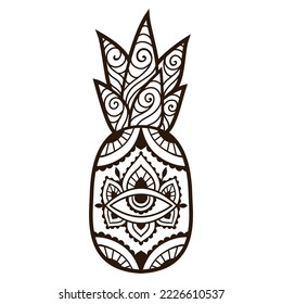 Pineapple Vector illustration. Doodle coloring book page zen art. Fruit, tropic, ananas, summer. psychedelic, hippie, eye