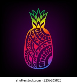 Pineapple Vector illustration. Doodle coloring book page zen art. Fruit, tropic, ananas, summer.